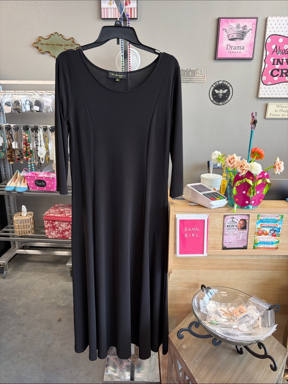 Black Long-Sleeve Scoop Neck Maxi Dress